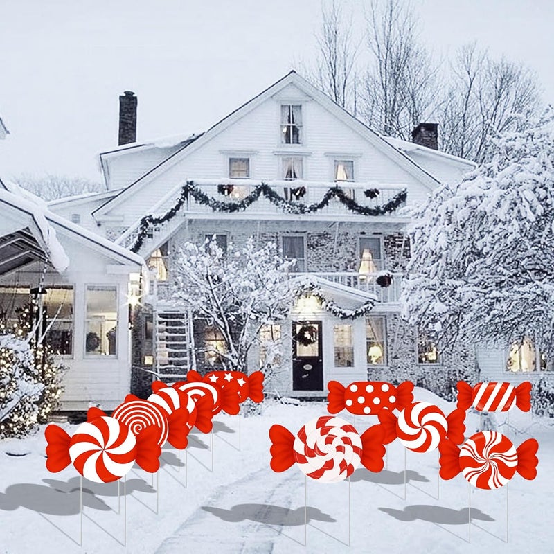 PhyLence 10-Piece Christmas Candy Yard Signs with Stakes Decorations – 10 Assorted Designs 14 Inches Large Peppermint and Lollipop Signs for Outdoor Garden and Lawn Holiday Party Favor - Image 5